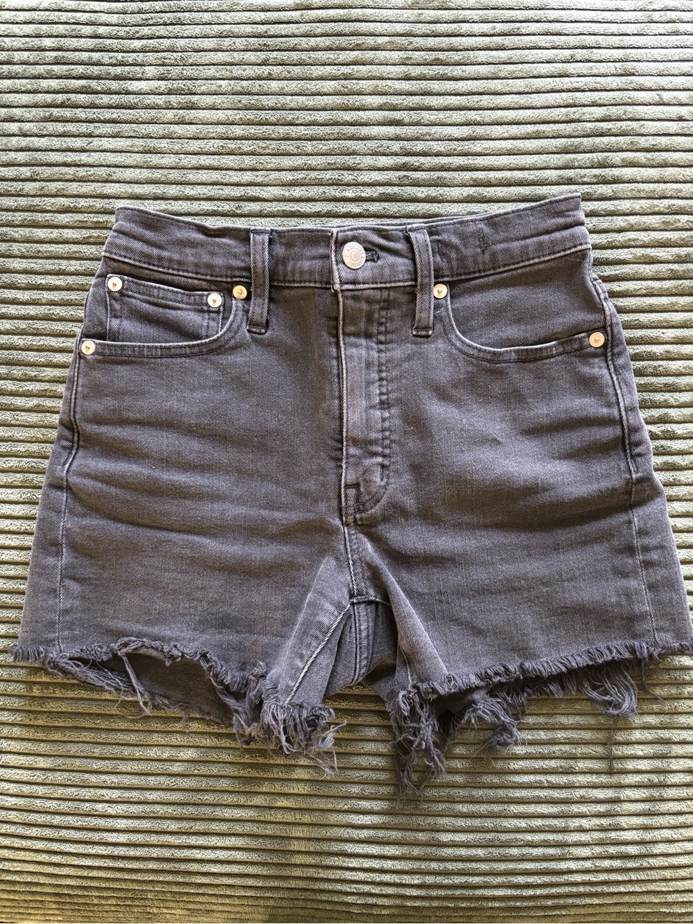 Madewell Black High-Rise Distressed Denim Shorts